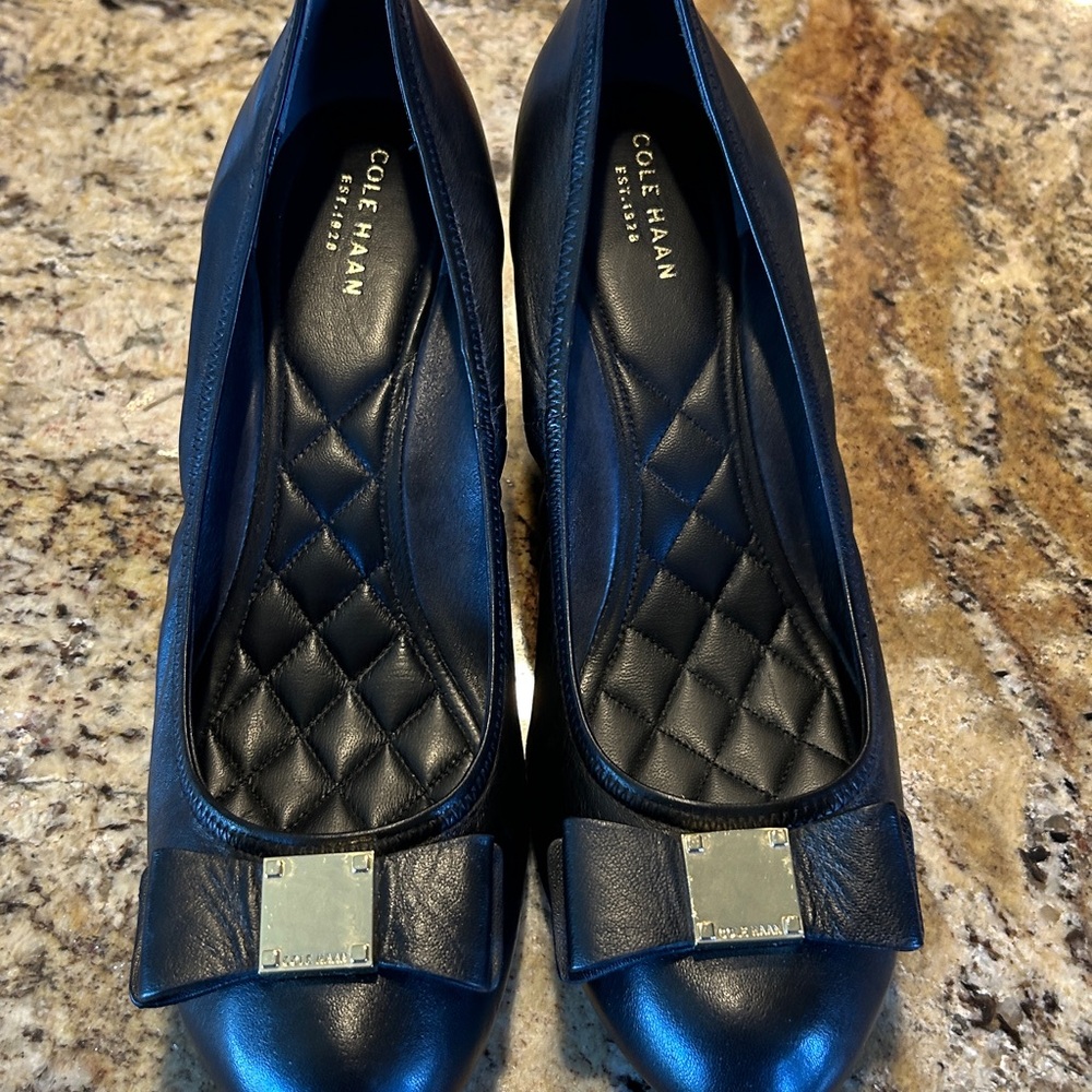 Cole Haan Black Leather Flats with Gold Details